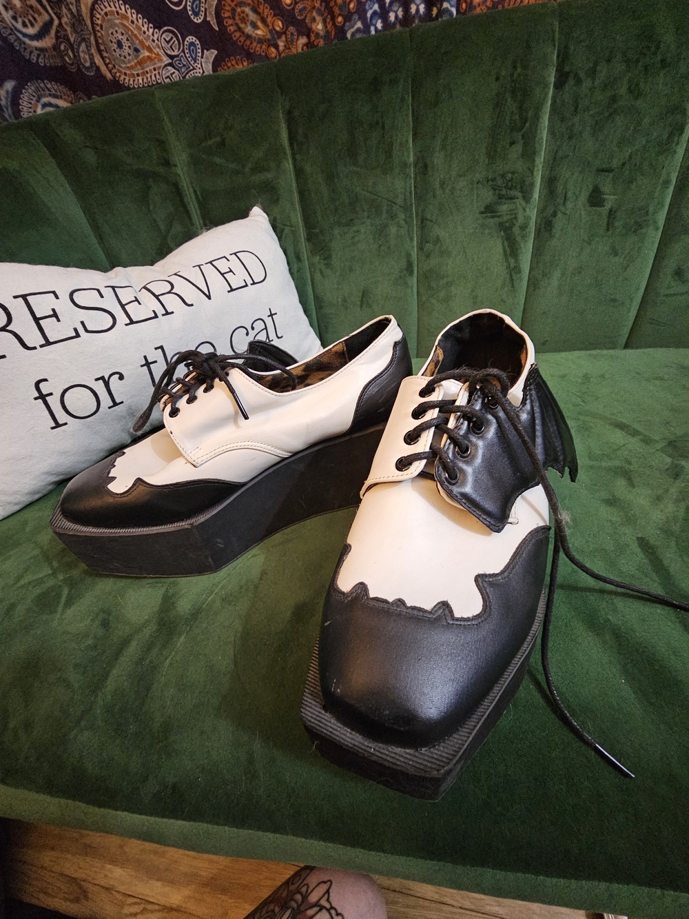 Iron Fist Black & White Platform Wingtip Oxfords with Bat Wing Detail